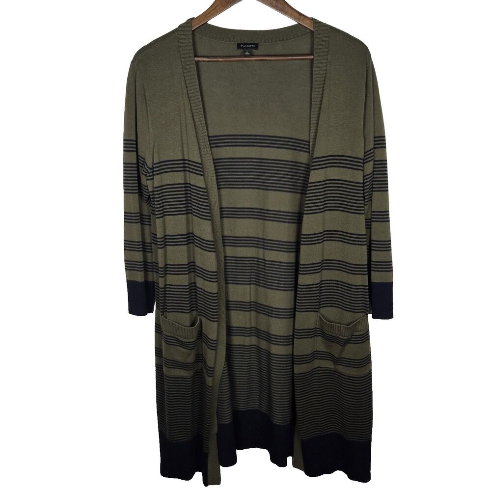 Talbots Pima Cotton Open Front 3/4 Sleeve Cardigan Medium